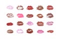 Collection 0f twenty lip stamps with different colours of lipstick